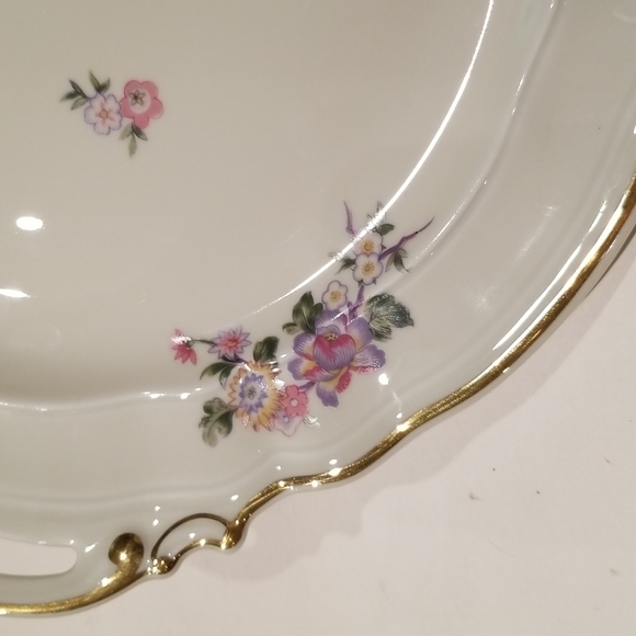VINTAGE Bernardaud Limoges Porcelain Cake Plate WITH TWO gilt HANDLES - Picture 14 of 16